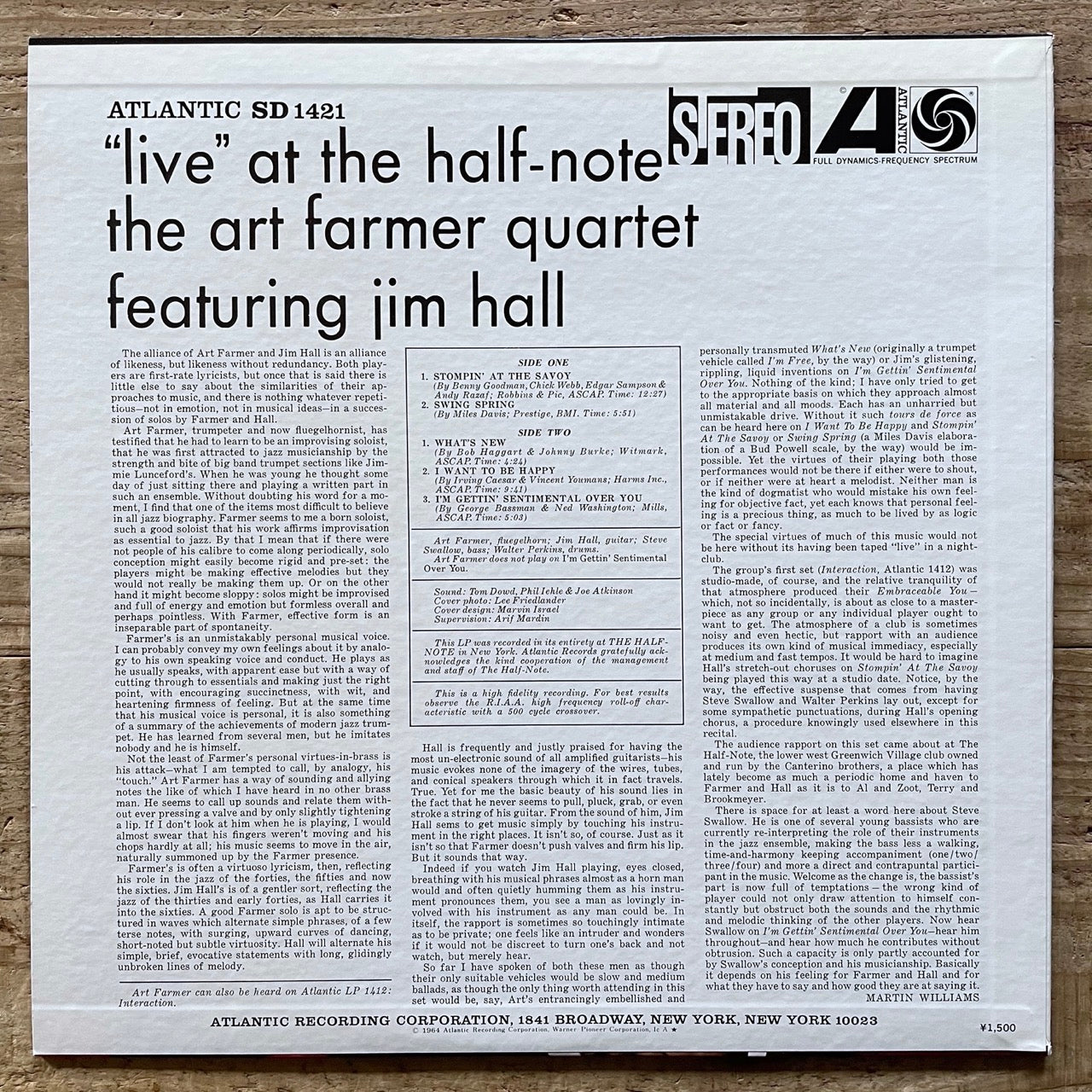 ART FARMER feat. JIM HALL / LIVE AT THE HALF-NOTE on Atlantic - Japan LP NM P-4509A