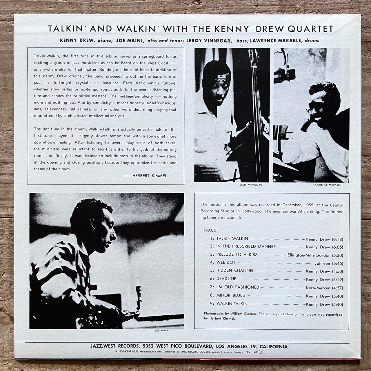 KENNY DREW QUARTET / TALKIN' & WALKIN' on Jazz West - Japan King LP NM K18P-9252