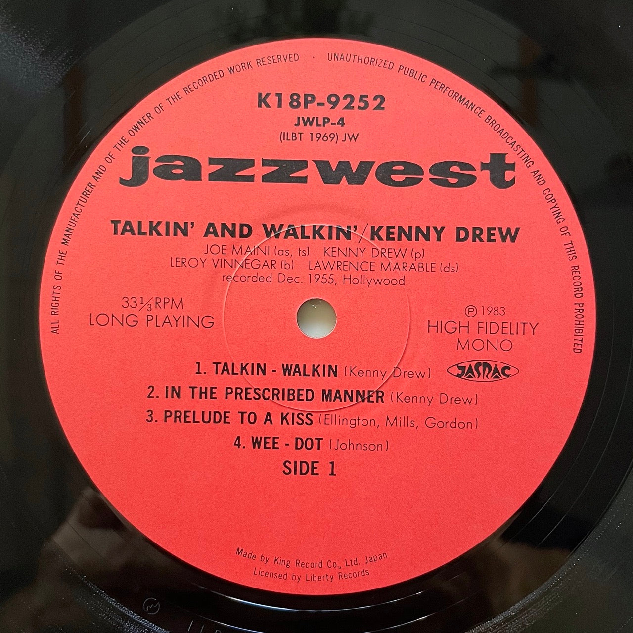 KENNY DREW QUARTET / TALKIN' & WALKIN' on Jazz West - Japan King LP NM K18P-9252