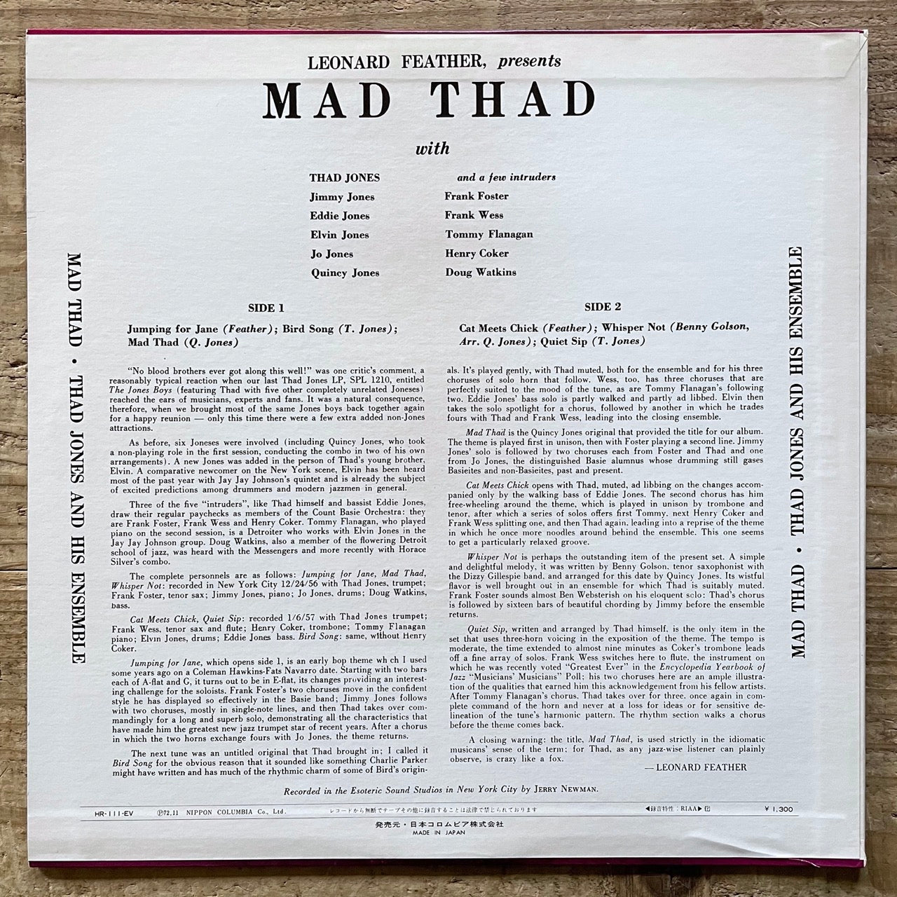 THAD JONES / MAD THAD on Period - Japan MONO LP NM HR-111-EV