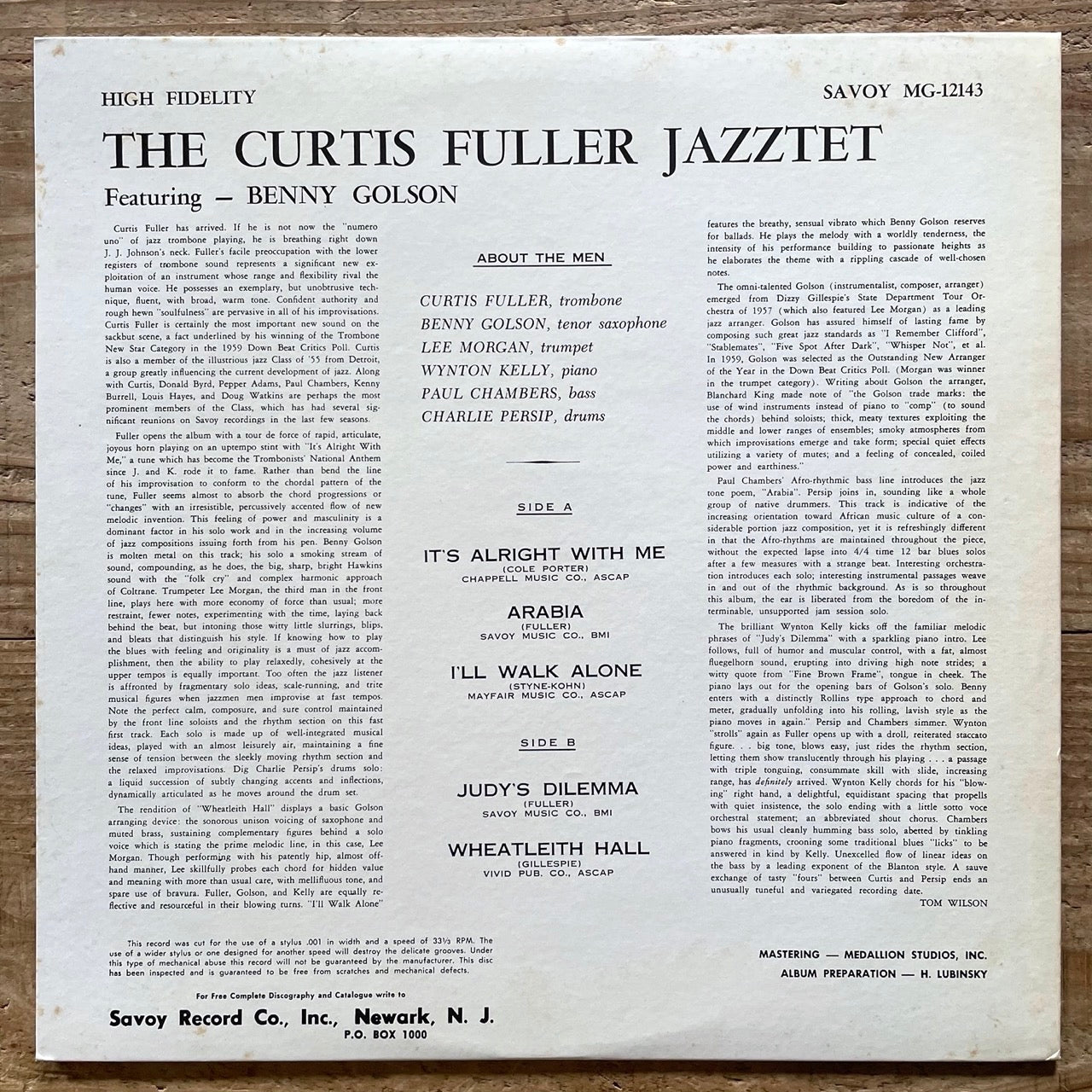 CURTIS FULLER JAZZTET with BENNY GOLSON on Savoy - Japan MONO LP MGJ-12143