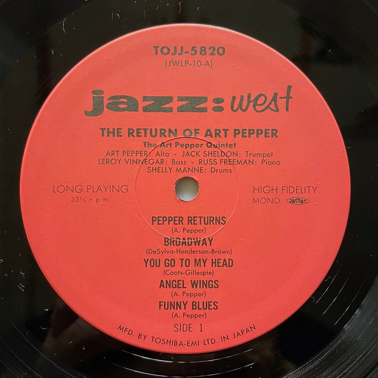 ART PEPPER / THE RETURN OF on Jazz West - Japan LP NM TOJJ-5820