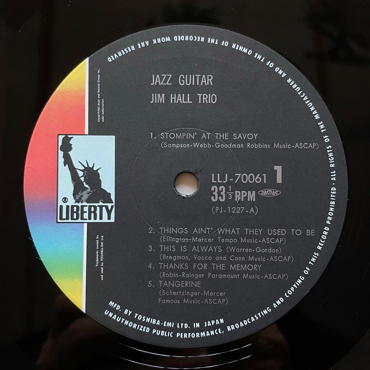 JIM HALL / JAZZ GUITAR - Pacific Jazz - Japan Liberty LP LLJ-70061