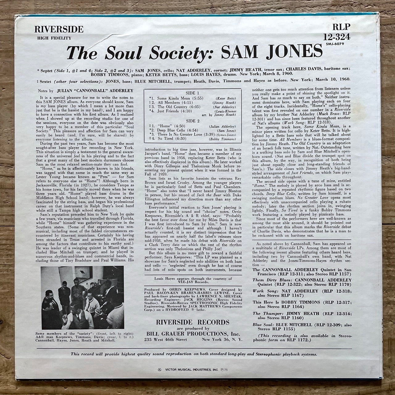 SAM JONES / THE SOUL SOCIETY on Riverside - Japan LP SMJ-6079