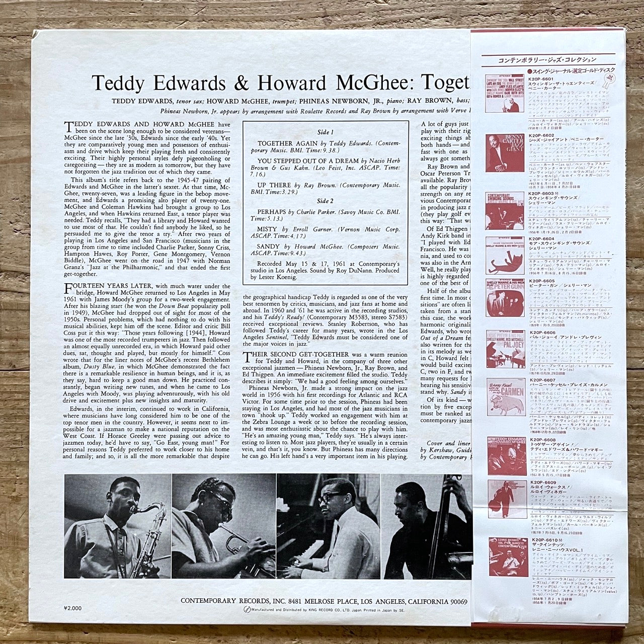 TEDDY EDWARDS & HOWARD McGHEE / TOGETHER AGAIN on Contemporary - Japan King LP obi K20P-6608