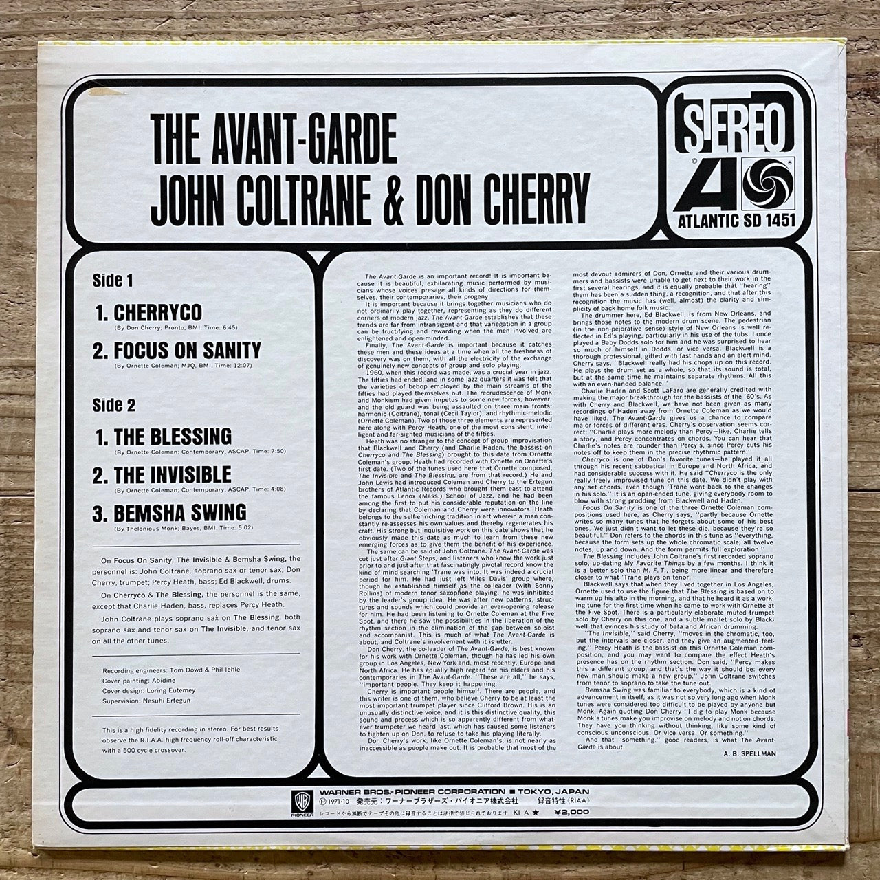 JOHN COLTRANE & DON CHERRY / THE AVANT-GARDE on Atlantic - Japan LP NM P-6013A