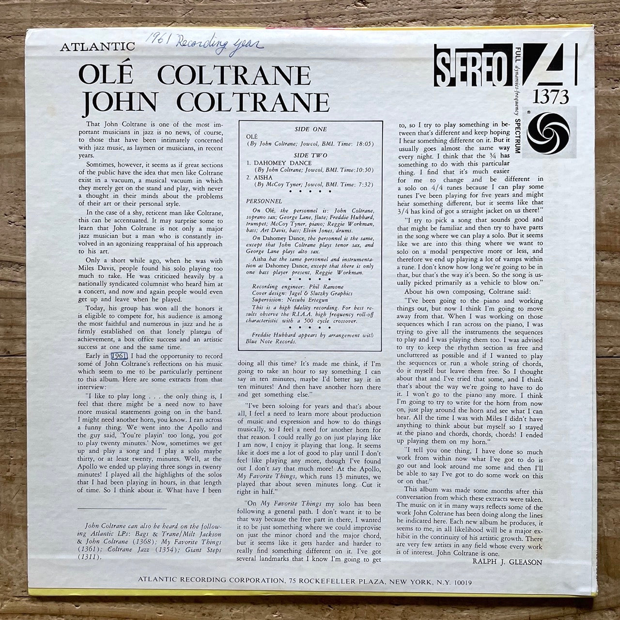 JOHN COLTRANE / OLE on Atlantic - Japan LP P-7507A