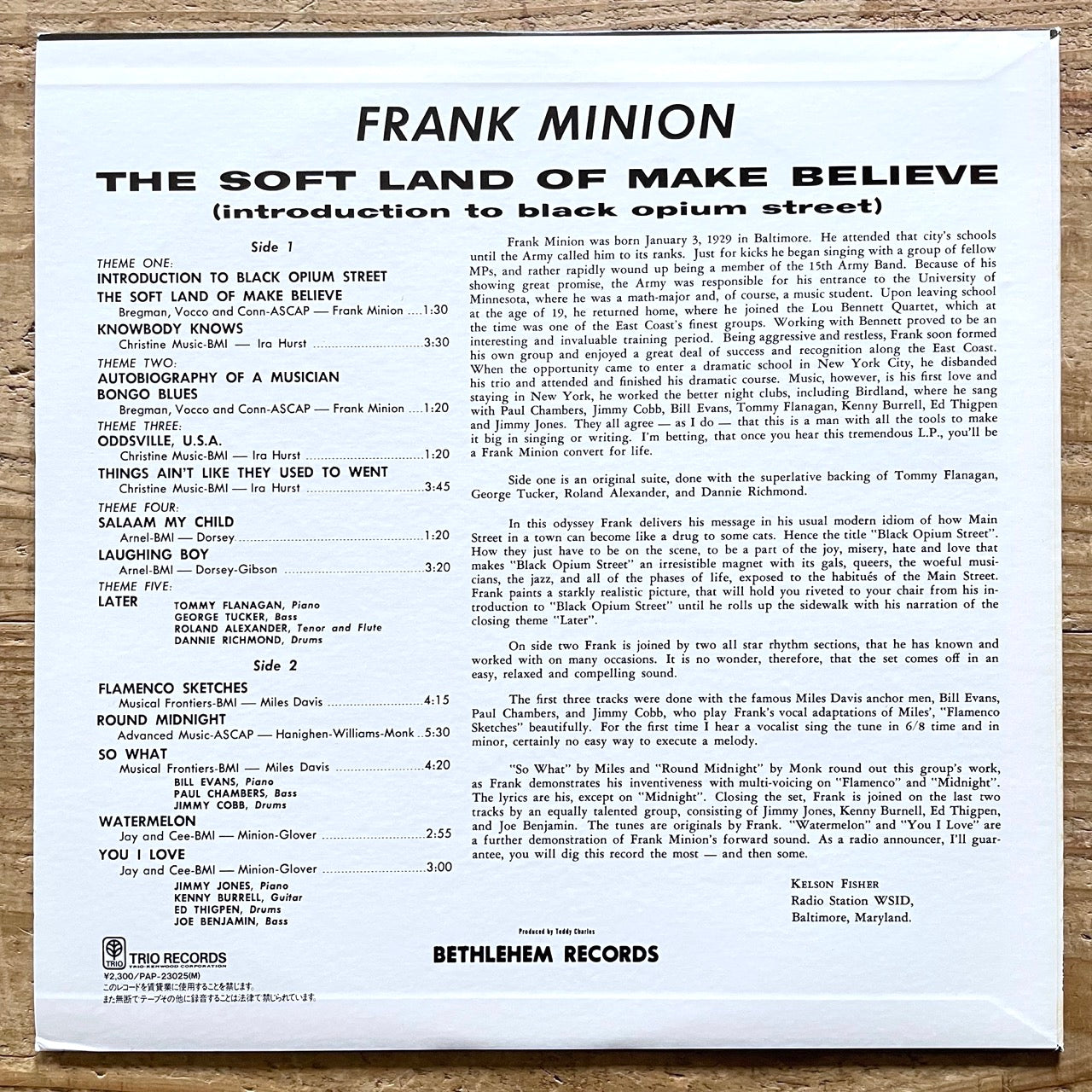 FRANK MINION / THE SOFT LAND OF MAKE BELIEVE on Bethlehem - Japan LP NM Bill Evans