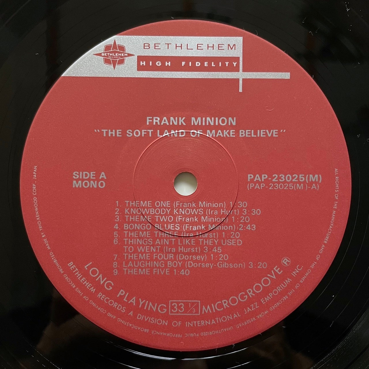 FRANK MINION / THE SOFT LAND OF MAKE BELIEVE on Bethlehem - Japan LP NM Bill Evans