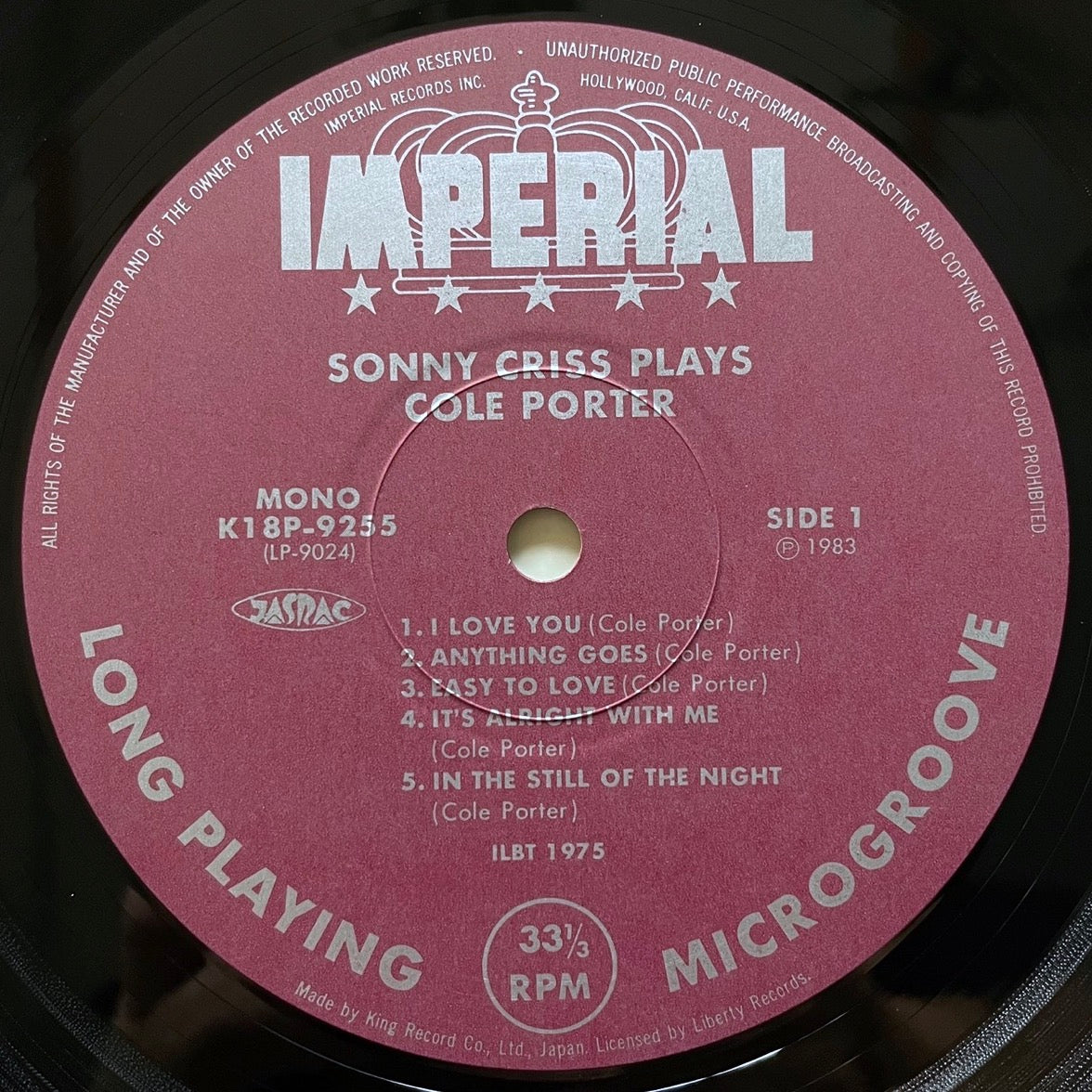 SONNY CRISS PLAYS COLE PORTER on Imperial - Japan King MONO LP K18P-9255