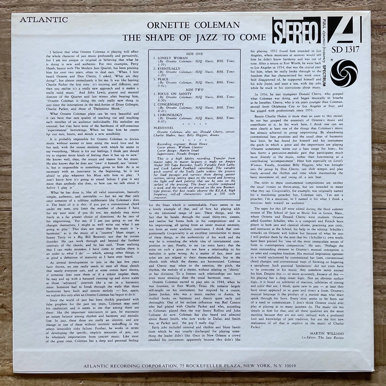 ORNETTE COLEMAN / THE SHAPE OF JAZZ TO COME on Atlantic - Japan LP P-7510A