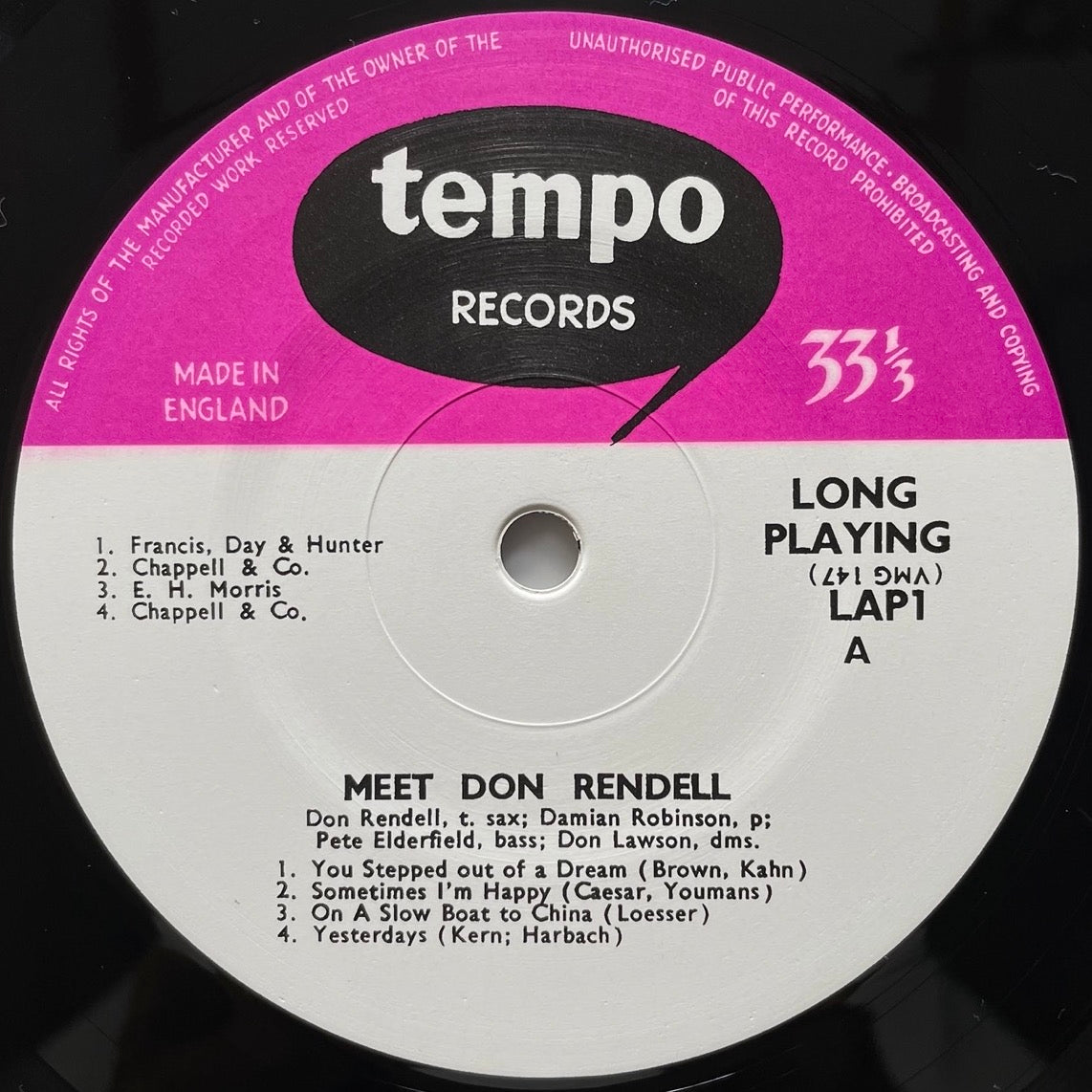 DON RENDELL QUARTET / MEET DON RENDELL on UK Tempo 10" - Japan Sawano reissue NM