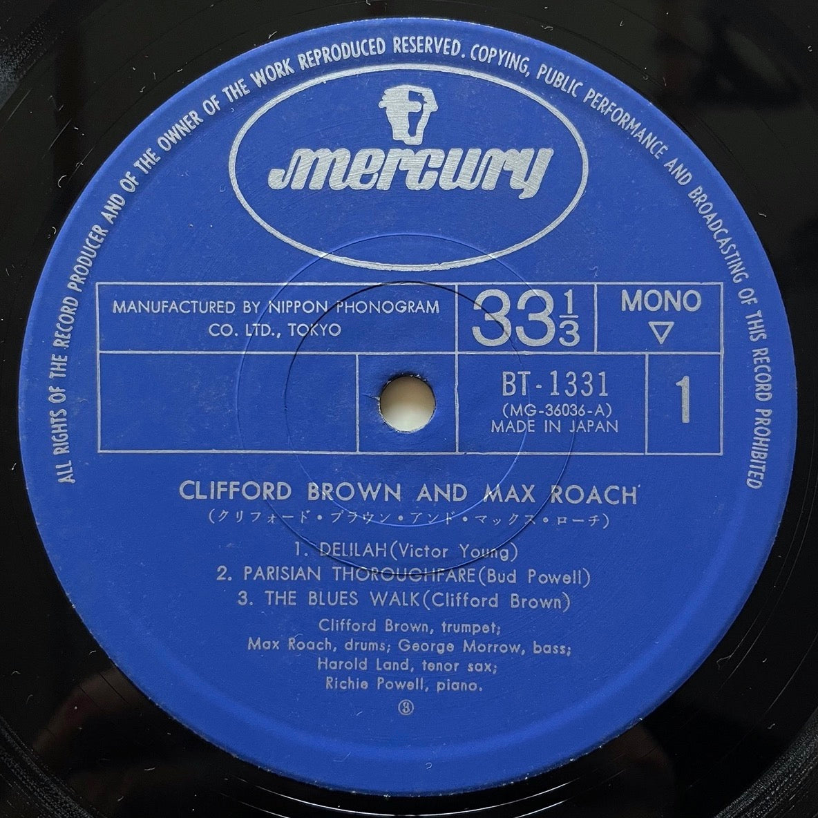 CLIFFORD BROWN AND MAX ROACH on Emarcy - Japan Mercury LP BT-1331