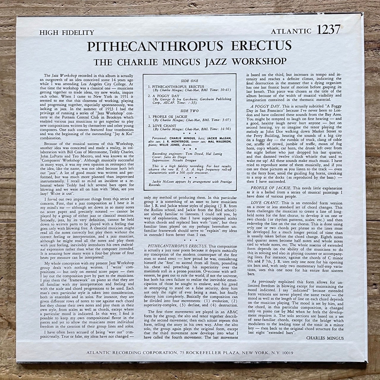 CHARLIE MINGUS / PITHECANTHROPUS ERECTUS on Atlantic - Japan LP P-7508A