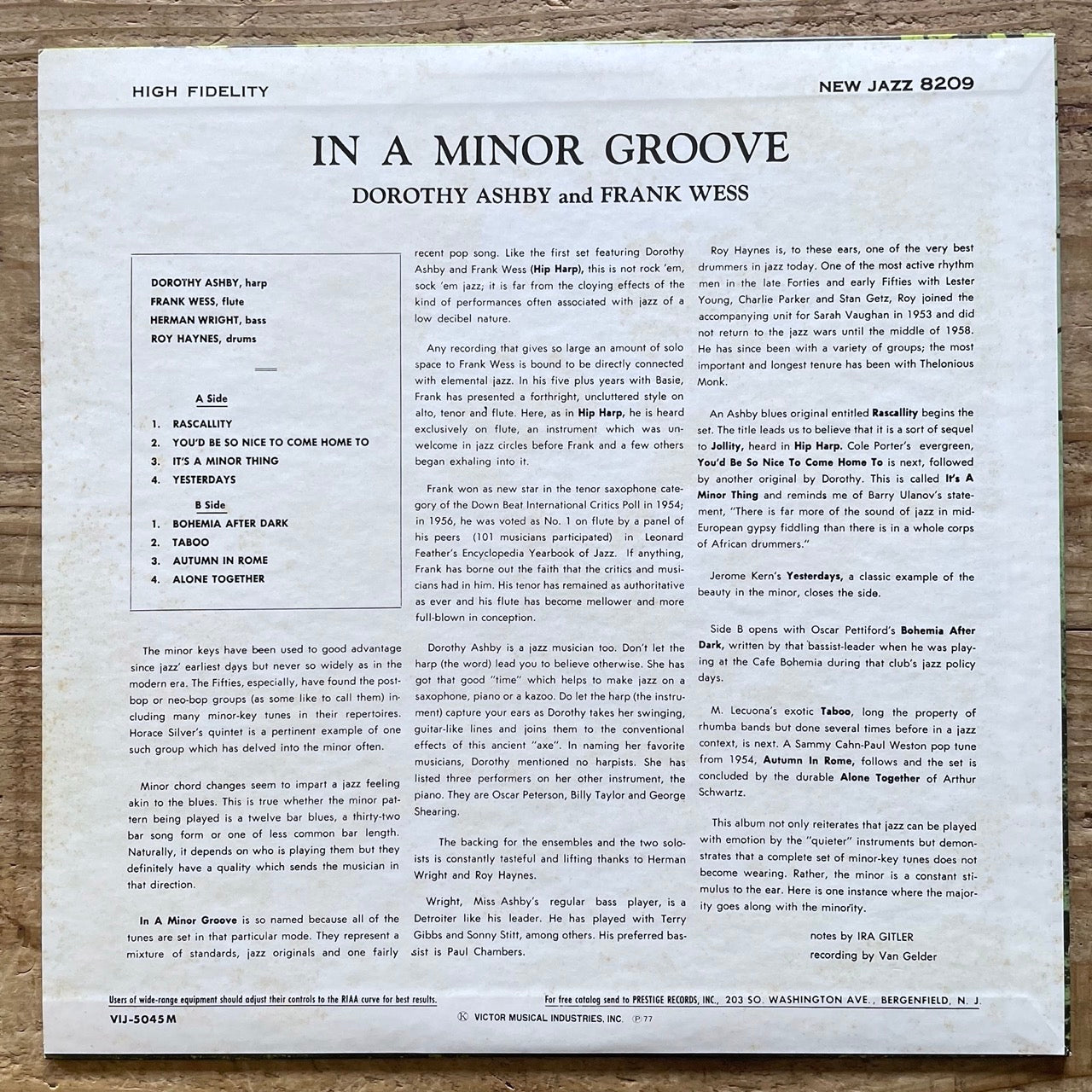 DOROTHY ASHBY AND FRANK WESS / IN A MINOR GROOVE on New Jazz - Japan Prestige LP VIJ-5045