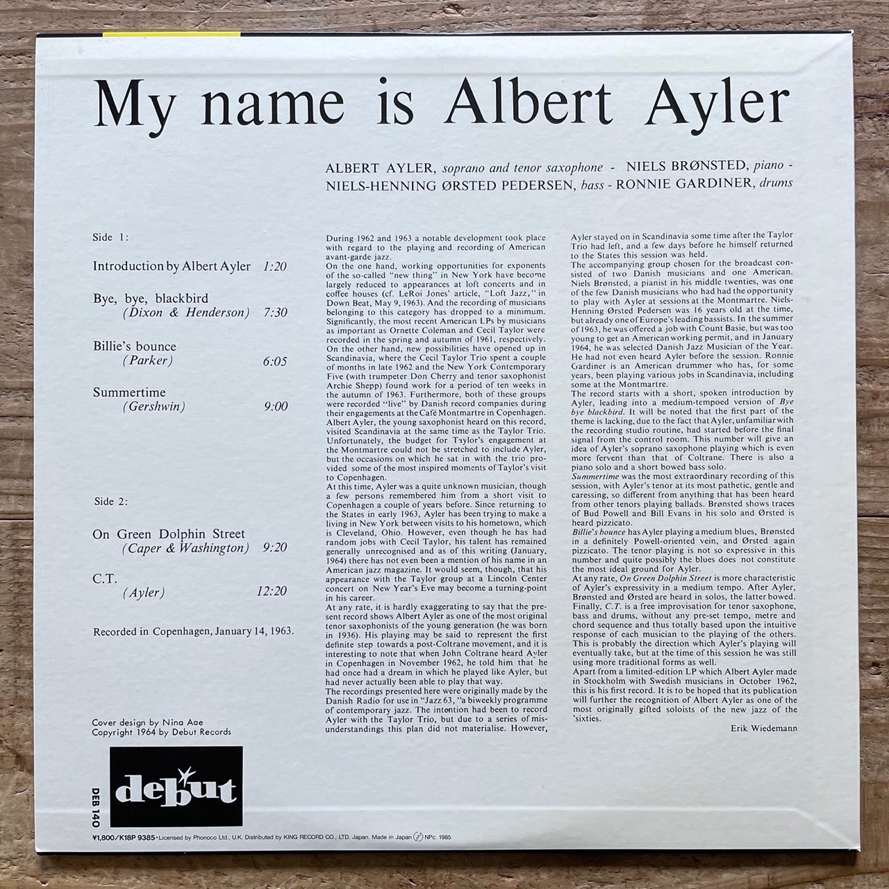 ALBERT AYLER / MY NAME IS .. on Danish Debut - Japan King MONO LP NM K18P-9385