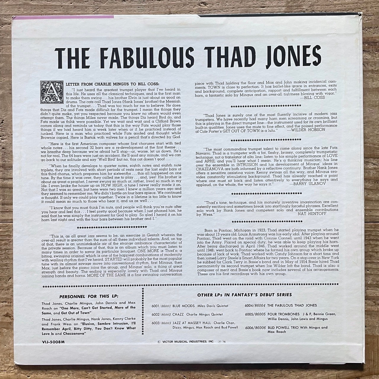 THAD JONES / THE FABULOUS on Debut - Japan MONO LP NM VIJ-5008