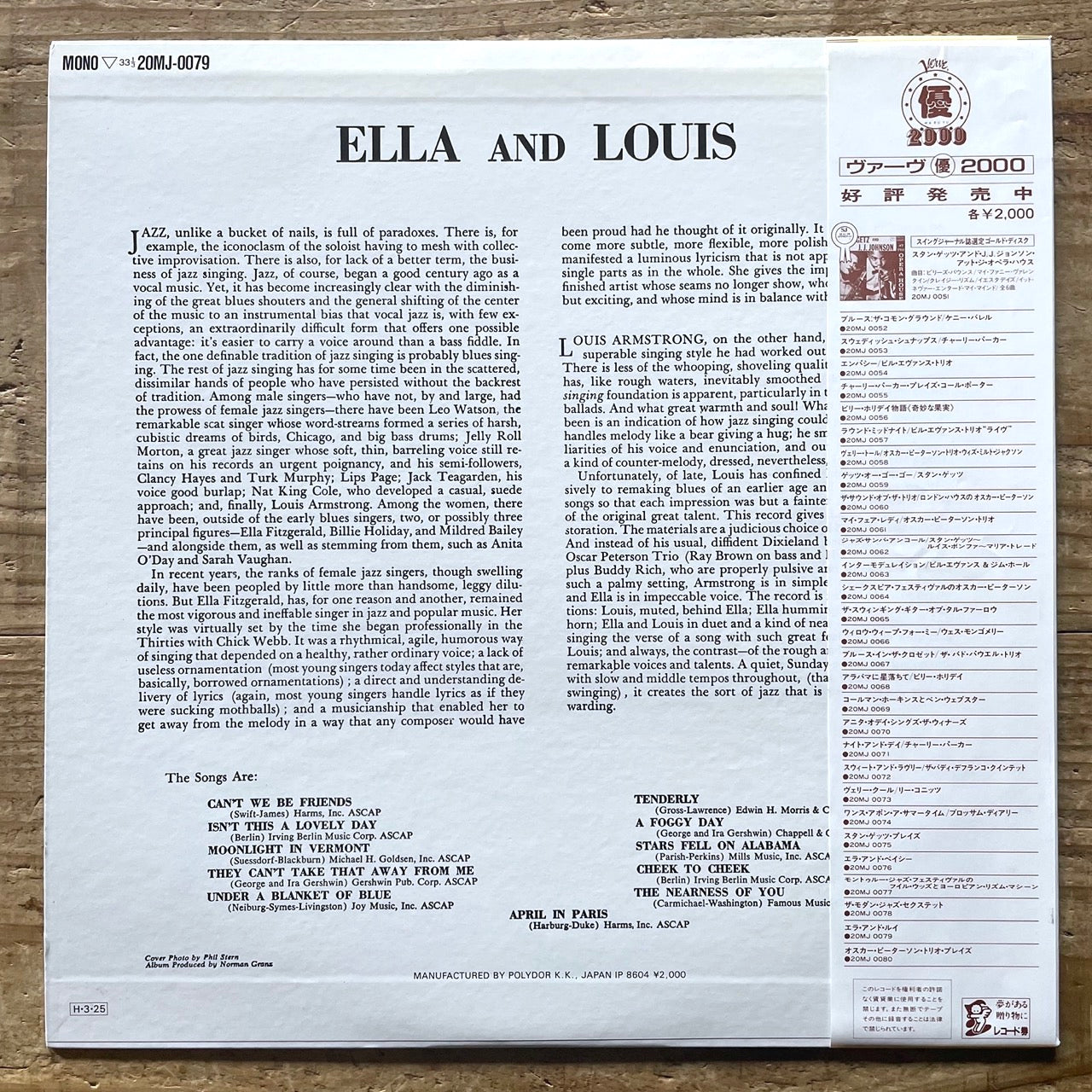 ELLA FITZGERALD AND LOUS ARMSTRONG / ELLA AND LOUIS on Verve - Japan MONO LP NM obi 20MJ-0079