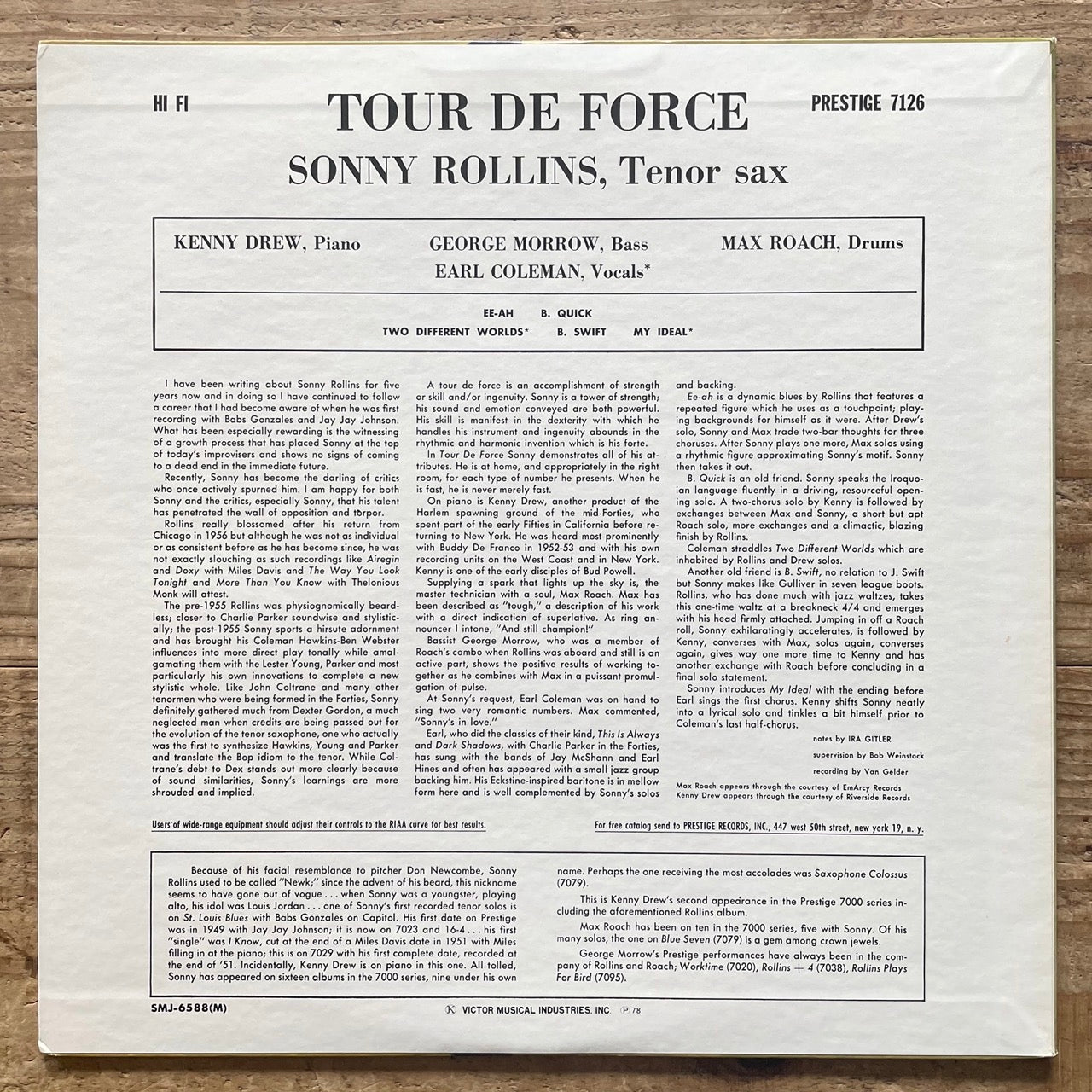 SONNY ROLLINS / TOUR DE FORCE on Prestige - Japan MONO LP SMJ-6588