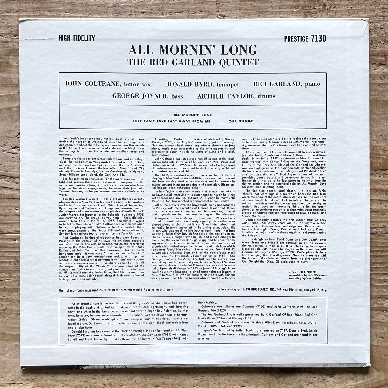 RED GARLAND QUINTET / ALL MORNIN' LONG on Prestige - Japan MONO LP NM SMJ-6551 John Coltrane