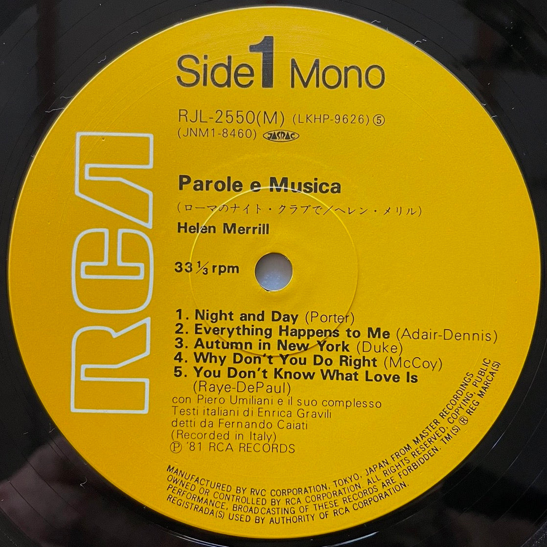 HELEN MERRILL / PAROLE e MUSICA on RCA Italiana - Japan LP obi RJL-2550