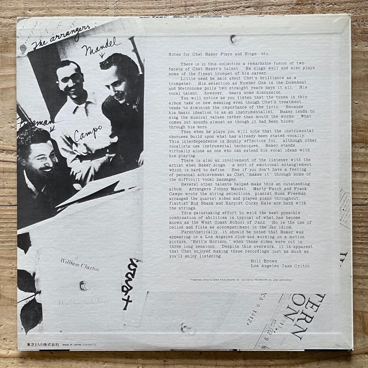 CHET BAKER / SINGS AND PLAYS on Pacific Jazz - Japan Liberty LP LLP-88172