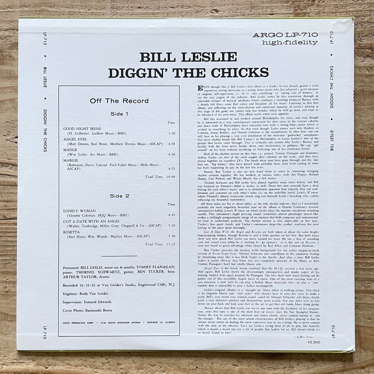 BILL LESLIE / DIGGIN' THE CHICKS on Argo - Japan LP UXP-121-BC