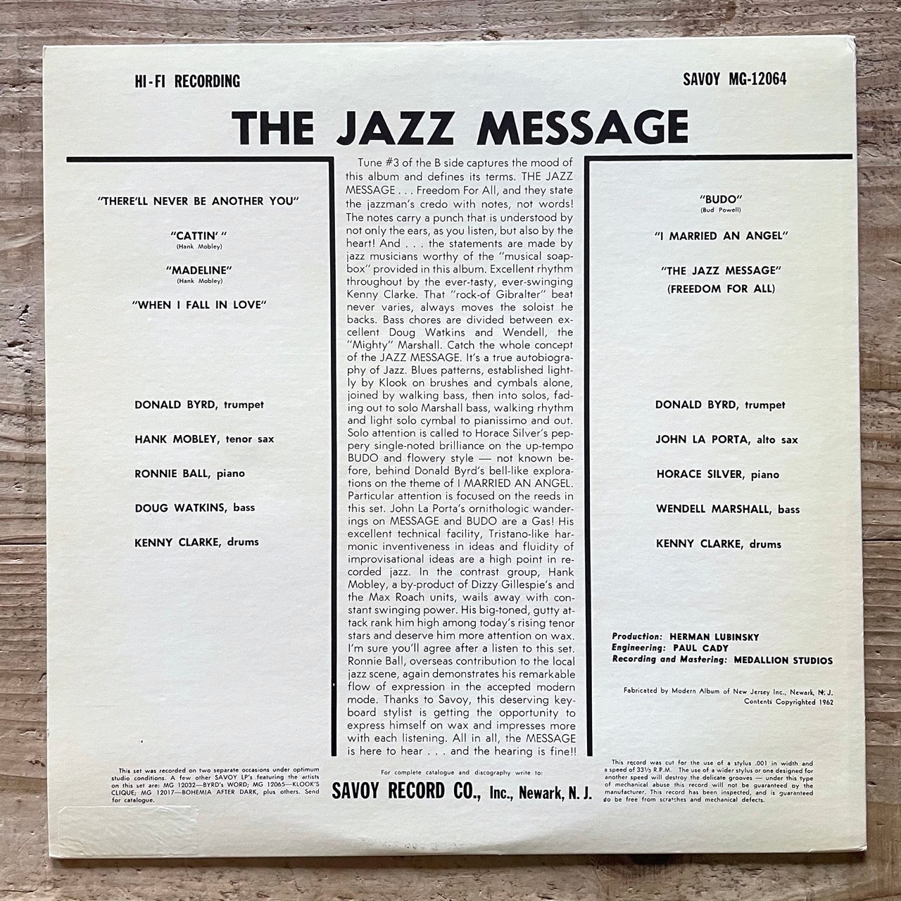 HANK MOBLEY - DONALD BYRD / THE JAZZ MESSAGE on Savoy - Japan King MONO LP NM 220R-50503