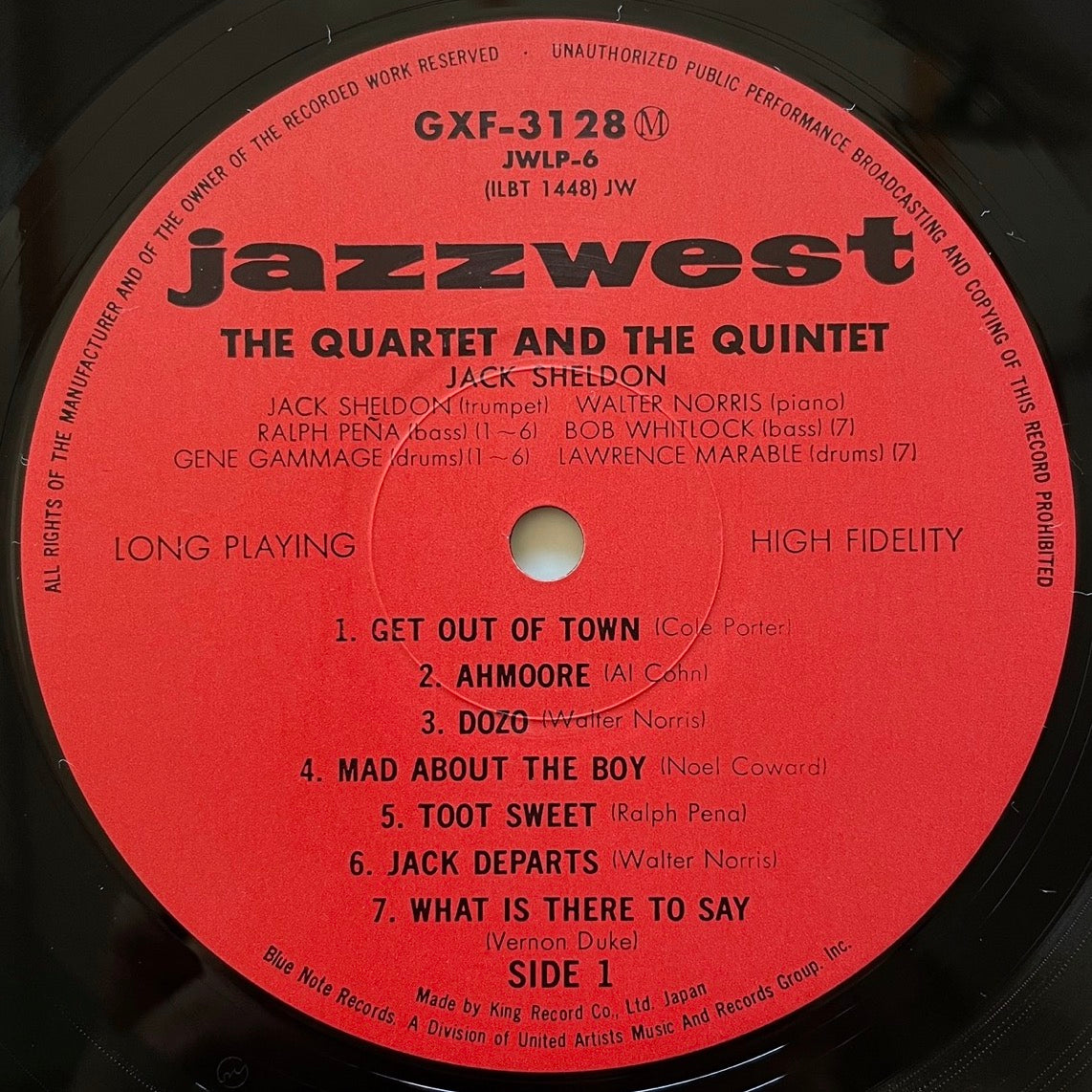 JACK SHELDON THE QUARTET & THE QUINTET on JAZZ:WEST - Japan King LP NM GXF-3128