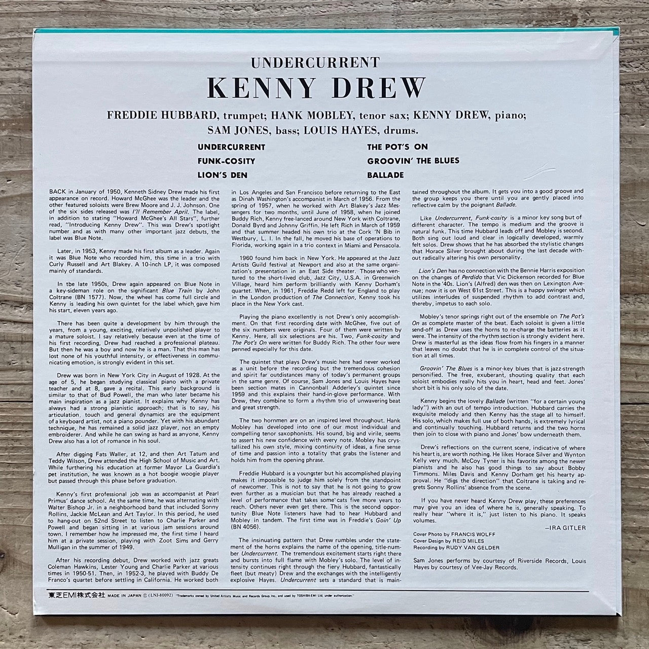 KENNY DREW / UNDERCURRENT - Japan Blue Note LP LNJ-80092 NM