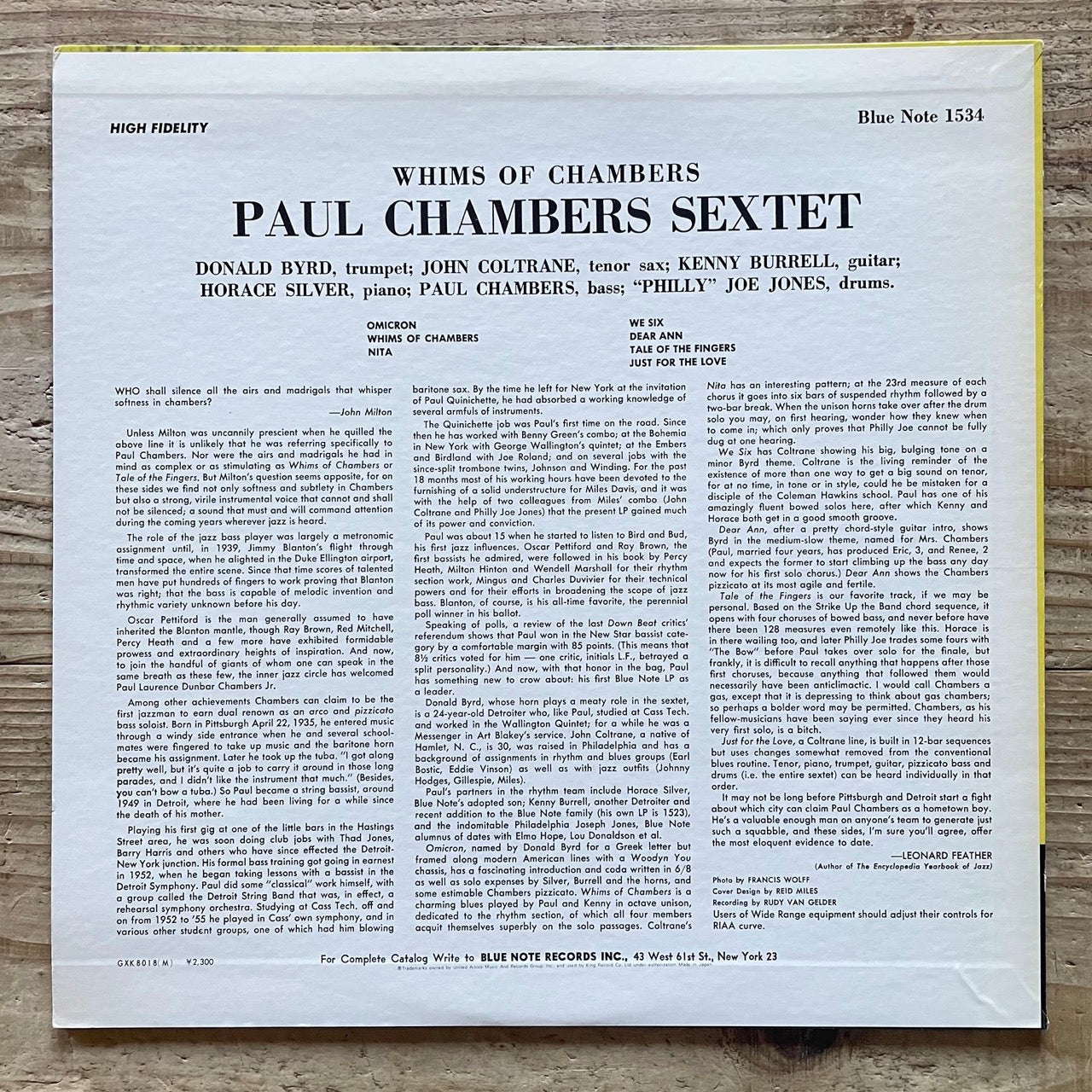 PAUL CHAMBERS SEXTET / WHIMS OF CHAMBERS - Japan Blue Note King LP GXK-8018