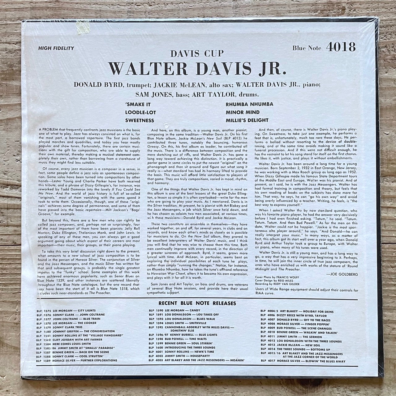 WALTER DAVIS JR. / DAVIS CUP - US Blue Note UA MONO LP in shrink BLP4018