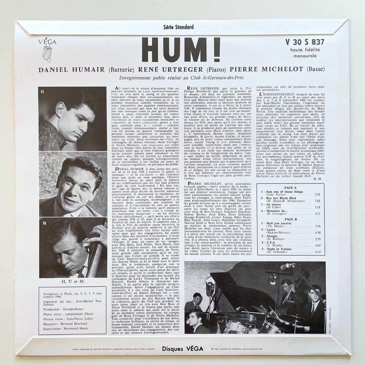 RENE URTREGER, DANIEL HUMAIR / HUM on French Vega - Heavy Vinyl reissue NM obi