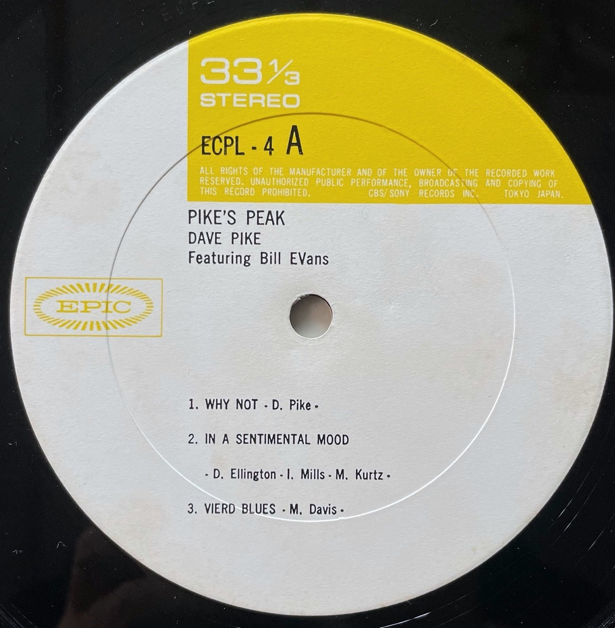 DAVE PIKE QUARTET feat. BILL EVANS / PIKE'S PEAK on Epic - Japan LP ECPL-4