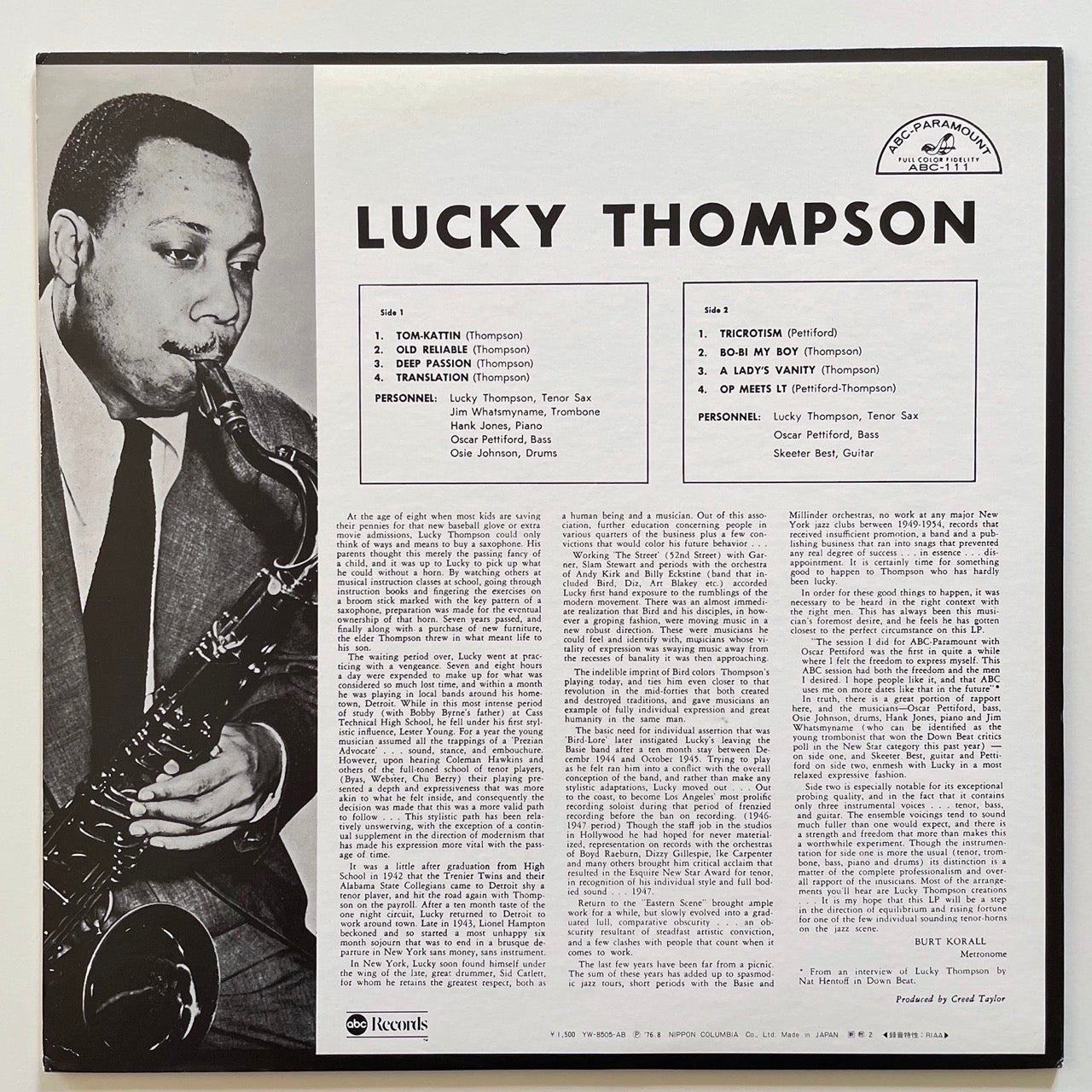 LUCKY THOMPSON / VOL.1 feat. Oscar Pettiford on ABC-Paramount - Japan LP NM