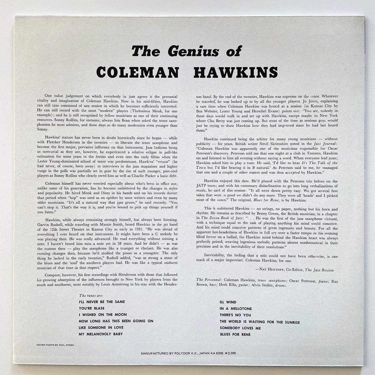 COLEMAN HAWKINS / THE GENIUS OF - Japan Verve LP NM