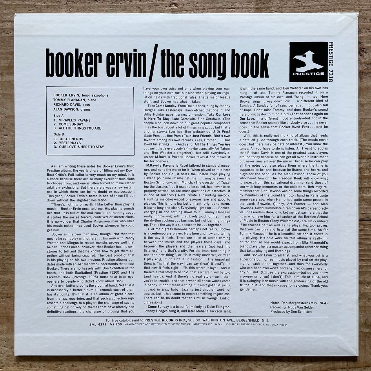 BOOKER ERVIN / THE SONG BOOK on Prestige - Japan LP NM SMJ-6271