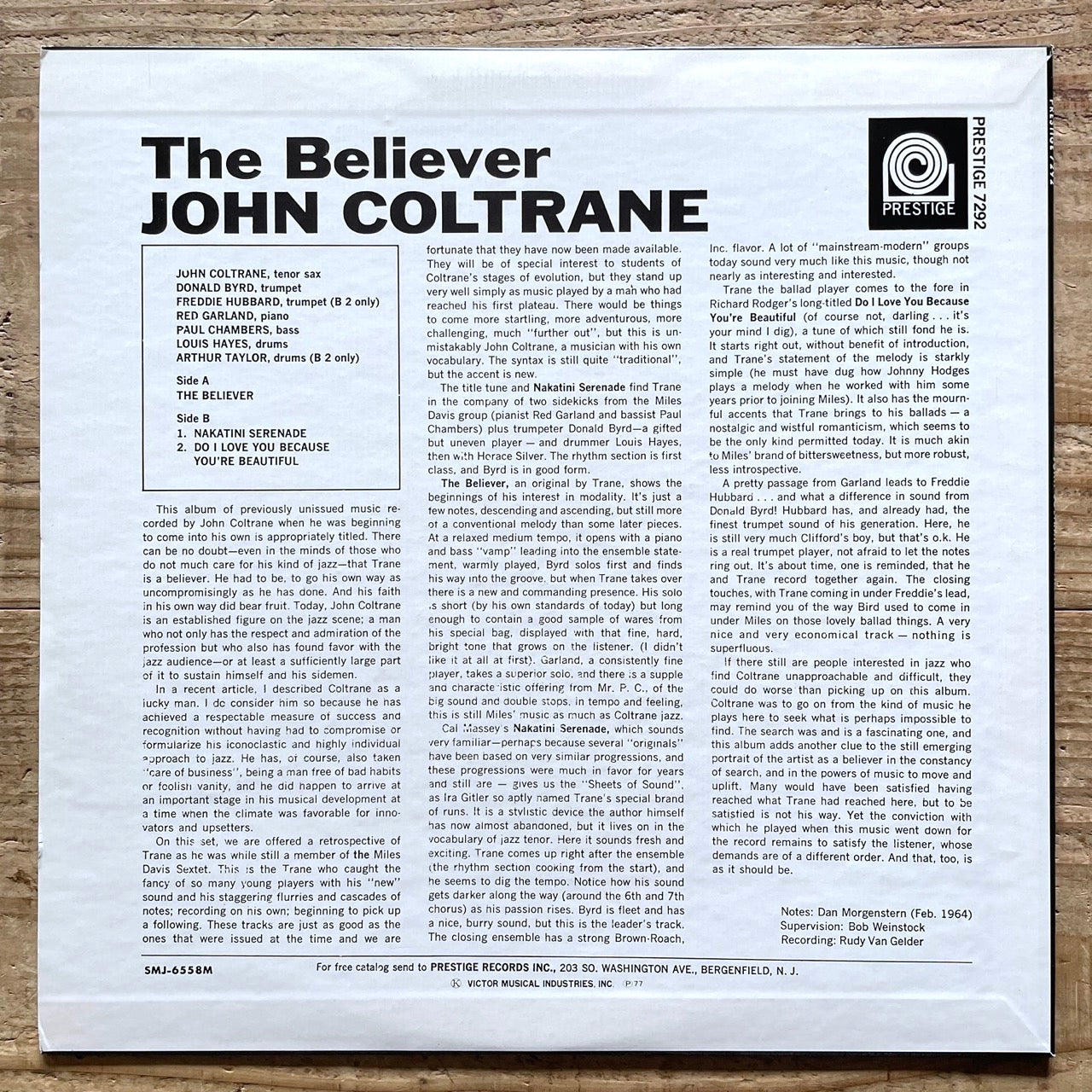 JOHN COLTRANE / THE BELIEVER on Prestige - Japan LP SMJ-6558