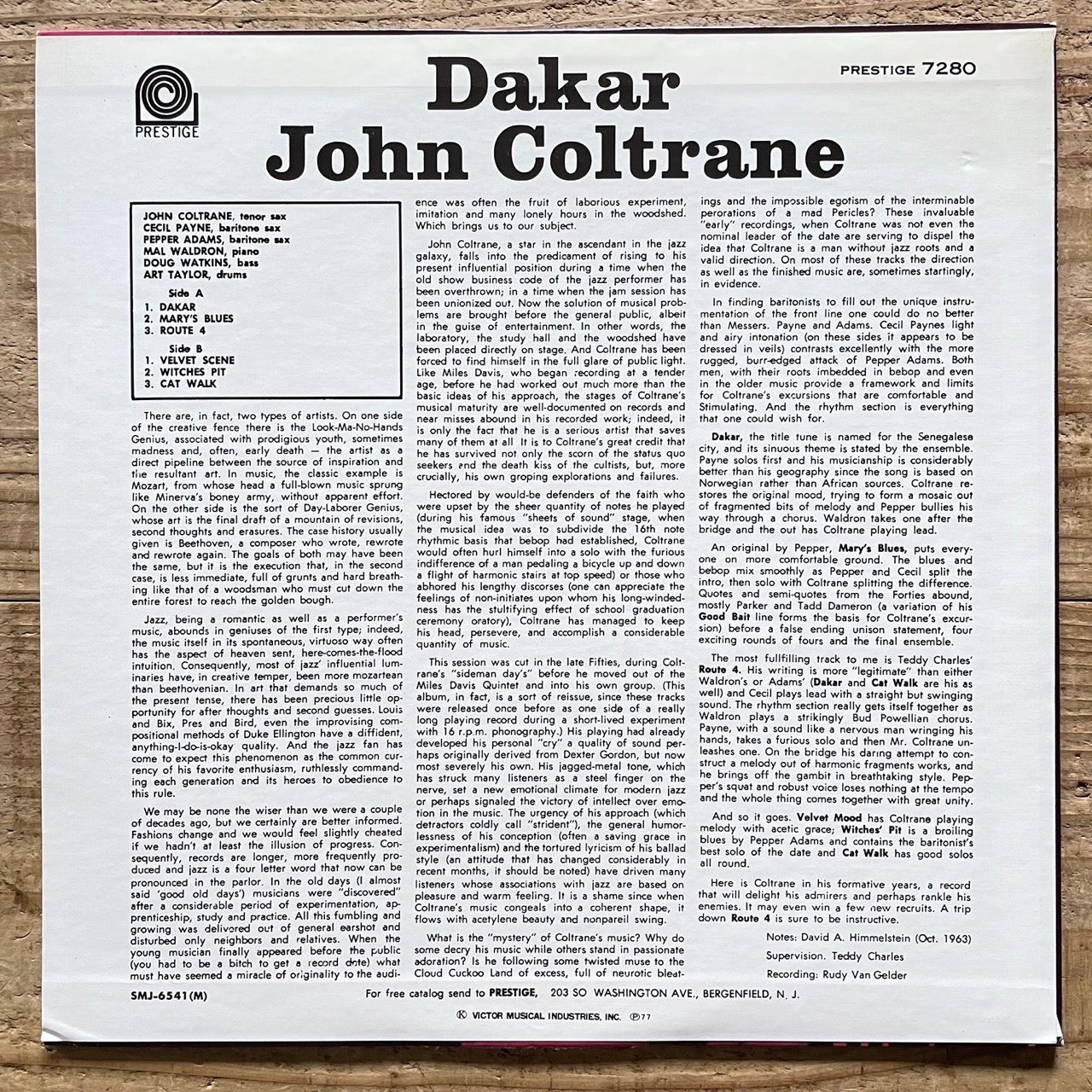 JOHN COLTRANE / DAKAR on Prestige - Japan LP SMJ-6541