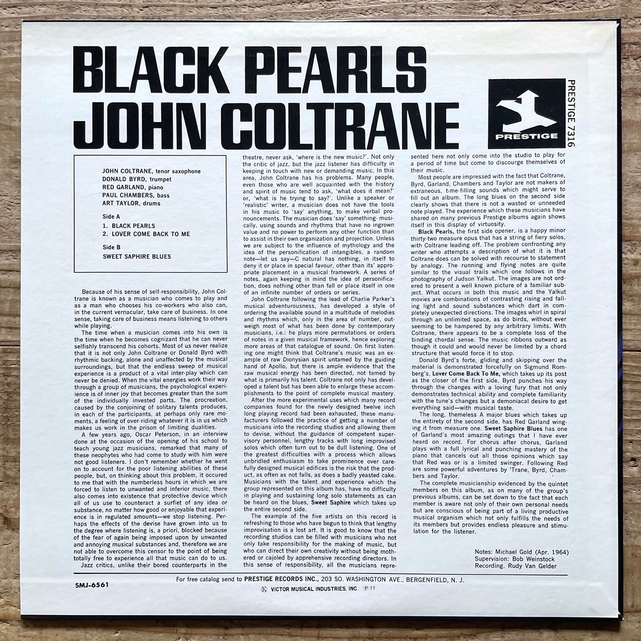 JOHN COLTRANE / BLACK PEARLS on Prestige - Japan LP SMJ-6561