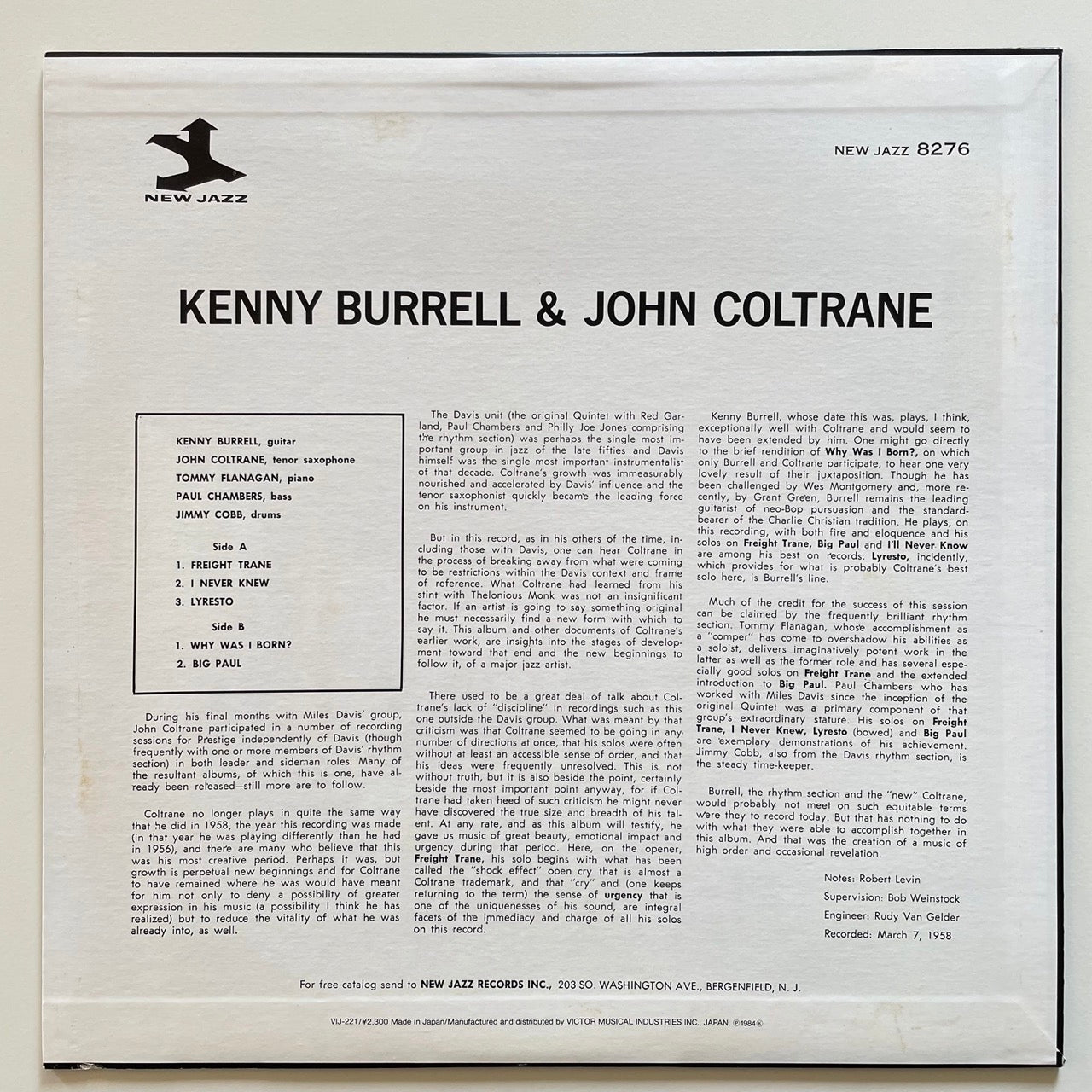 KENNY BURRELL & JOHN COLTRANE - Japan New Jazz MONO LP