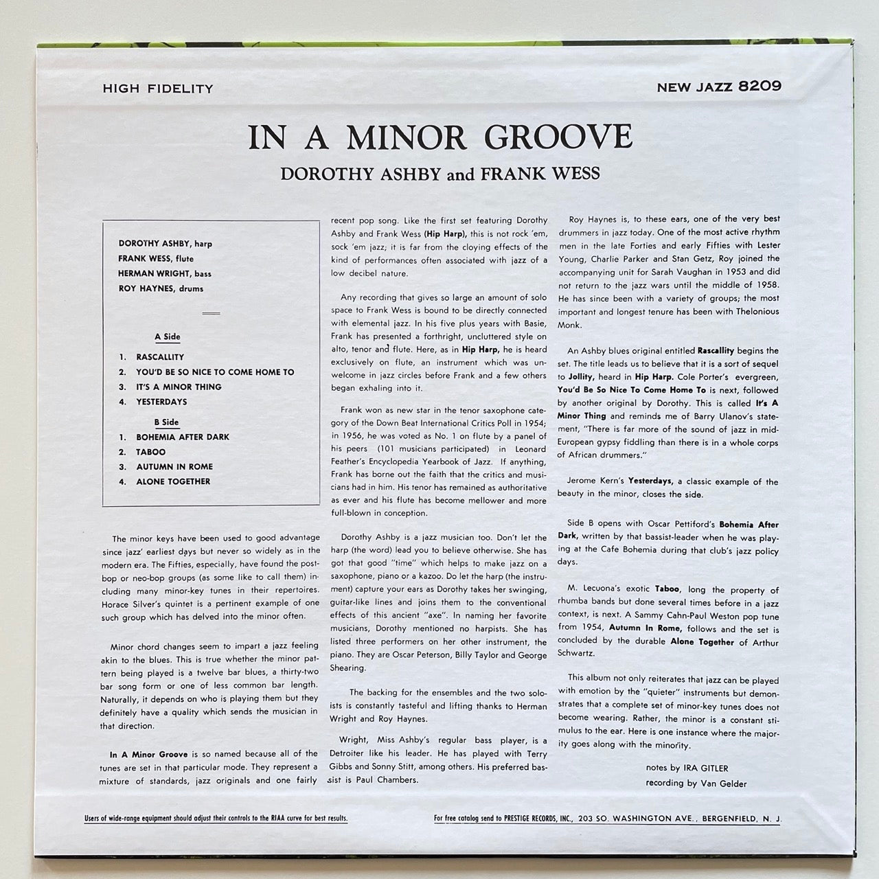 DOROTHY ASHBY AND FRANK WESS / IN A MINOR GROOVE - Japan New Jazz LP NM harp