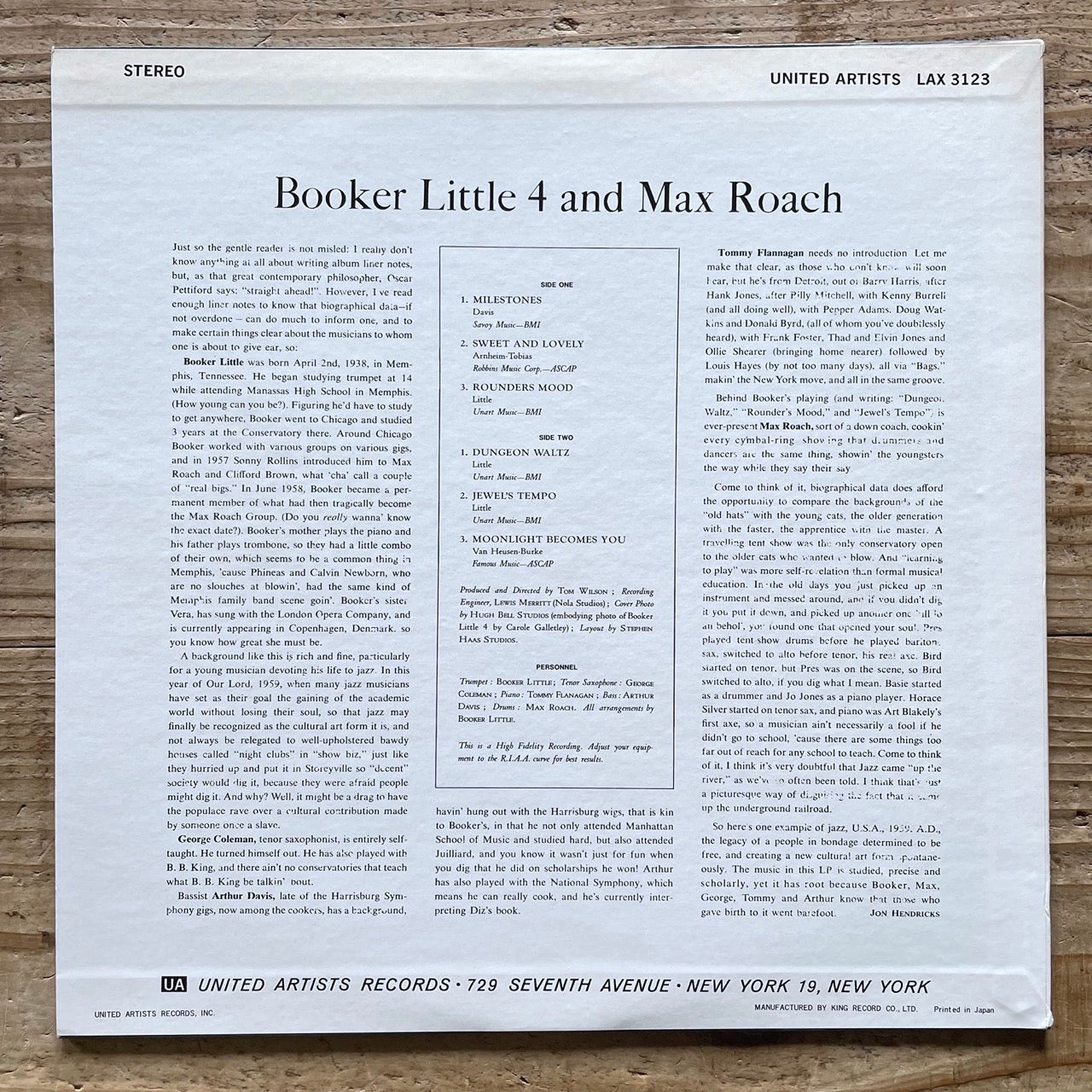 BOOKER LITTLE 4 & MAX ROACH on United Artists - Japan King LP NM LAX-3123