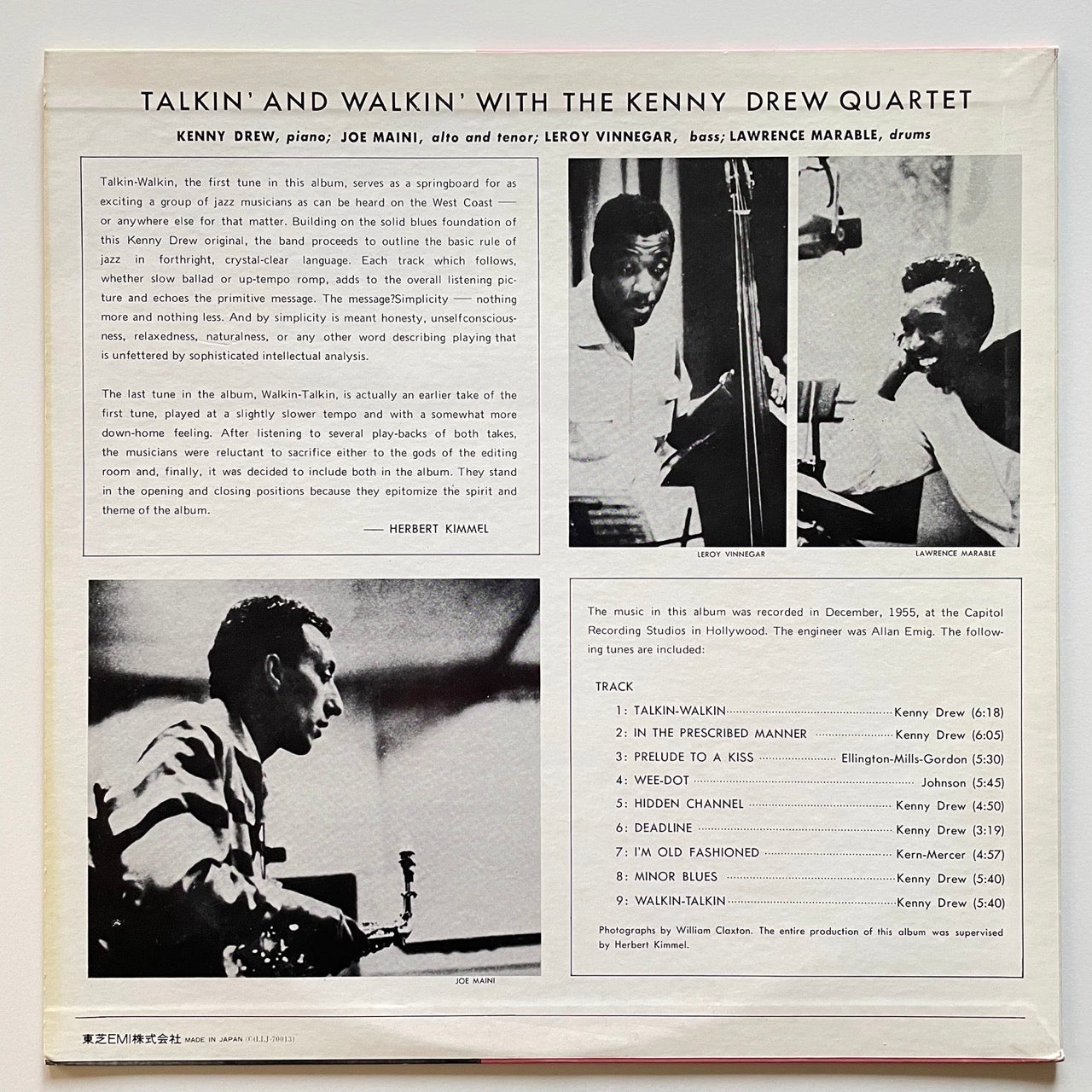 KENNY DREW QUARTET / TALKIN' AND WALKIN' on Jazz West - Japan LP