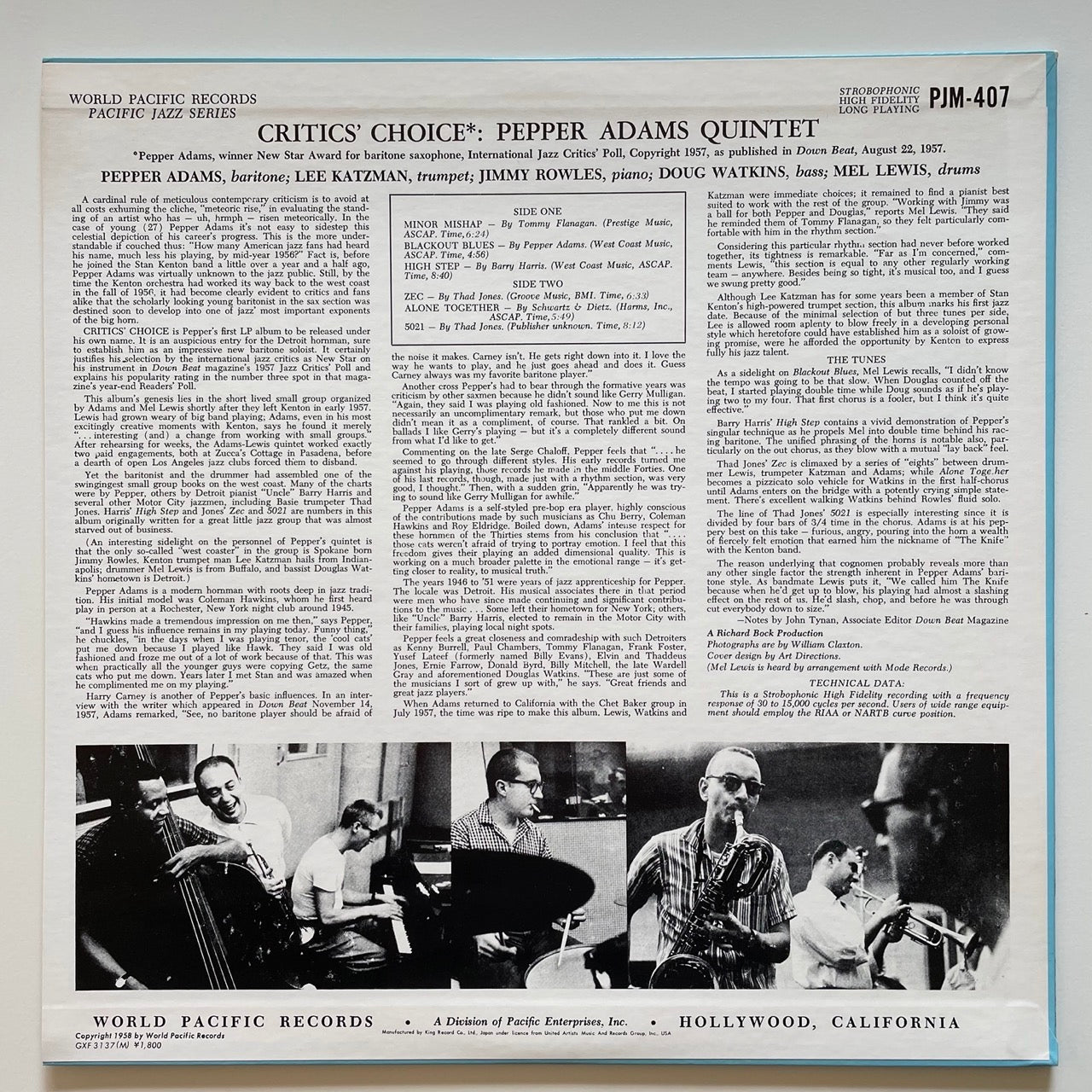 PEPPER ADAMS / CRITICS' CHOICE - Japan World Pacific MONO King LP NM GXF-3137