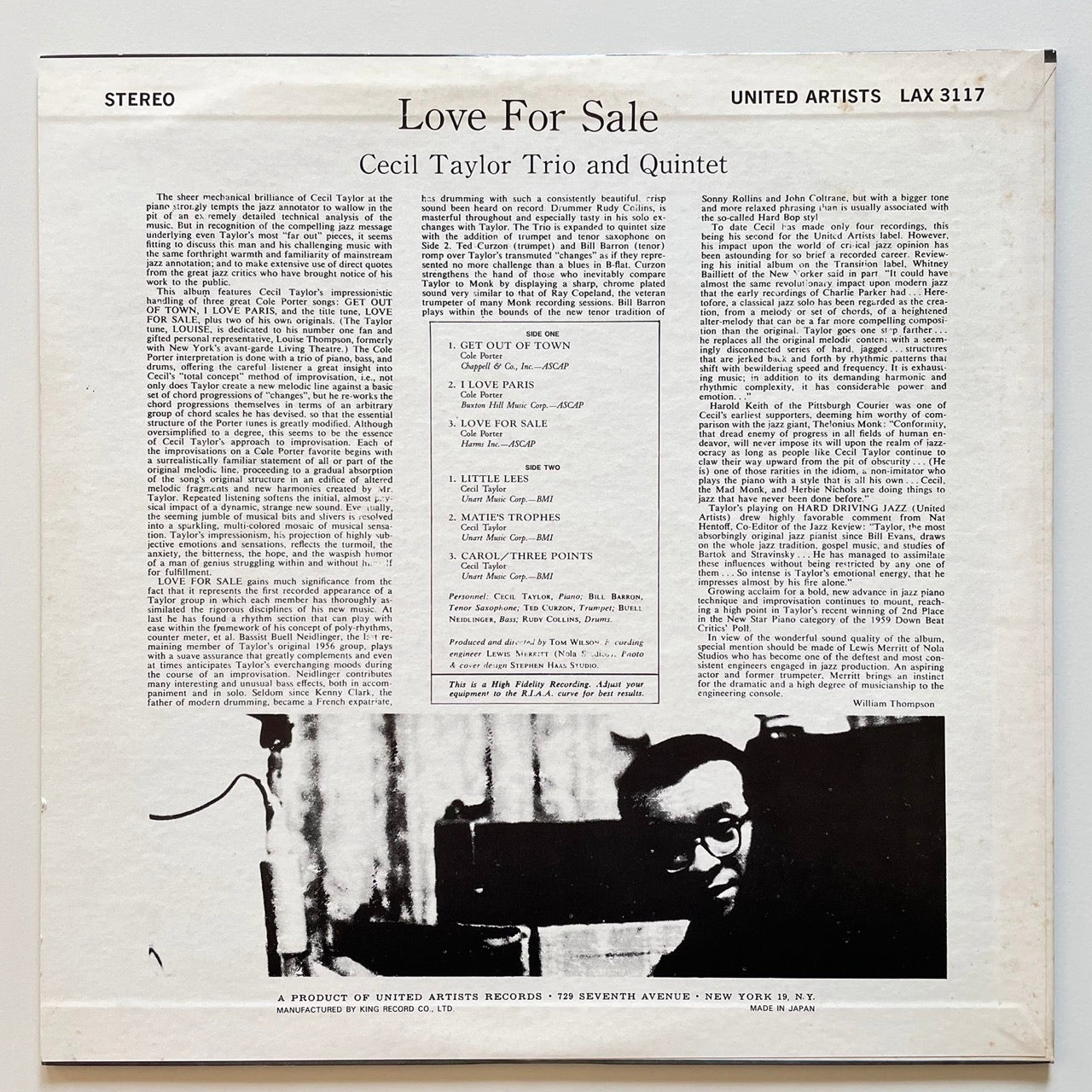 CECIL TAYLOR TRIO & QUINTET / LOVE FOR SALE - Japan United Artists LP Ted Curson Bill Barron