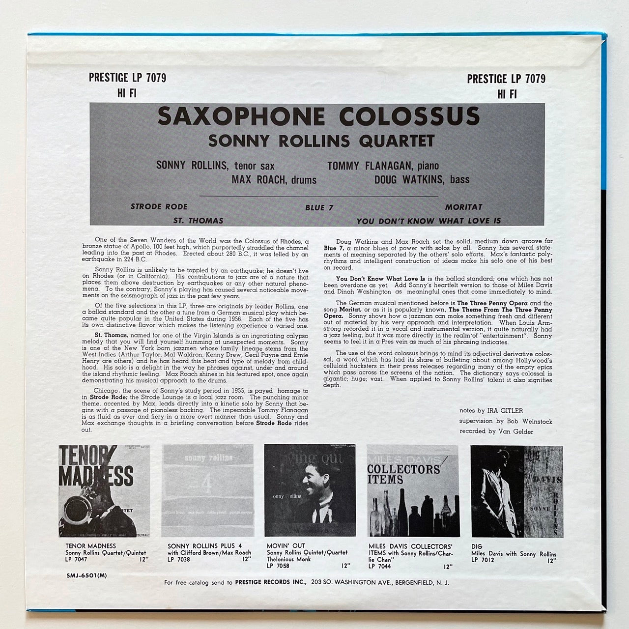 SONNY ROLLINS / SAXOPHONE COLOSSUS - Japan Prestige MONO LP NM