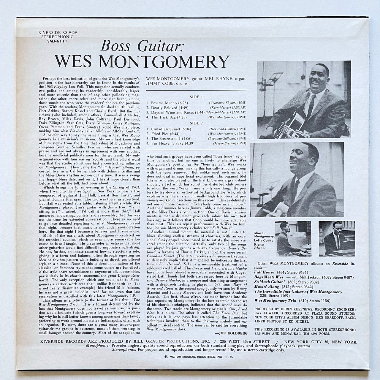 WES MONTGOMERY / BOSS GUITAR on RIverside - Japan LP