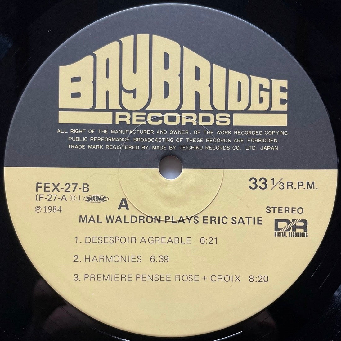 MAL WALDRON / PLAYS ERIC SATIE on Baybridge - Japan Original